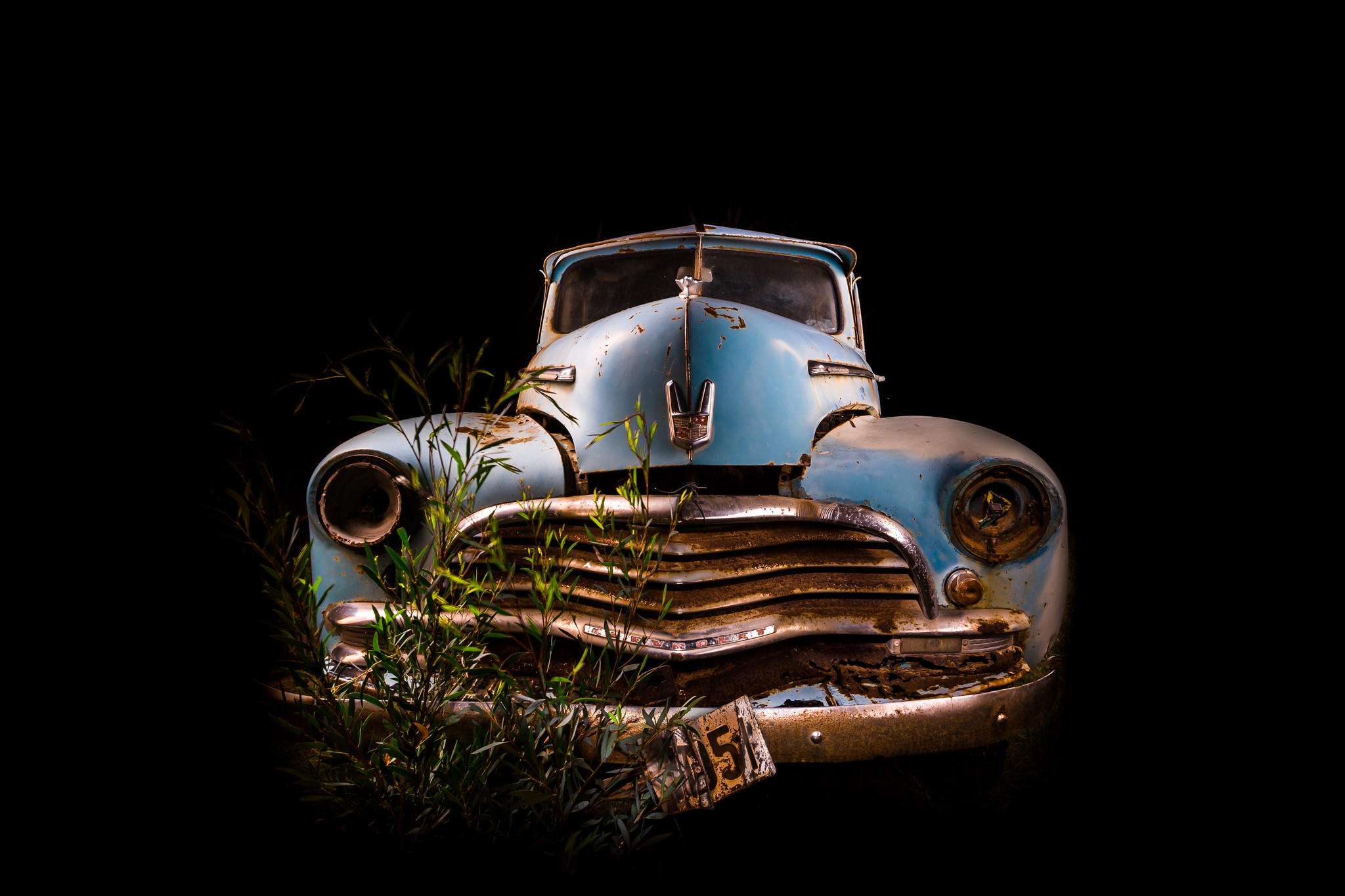 Automotive photography of Chevrolet 1950's Front Grill at Night