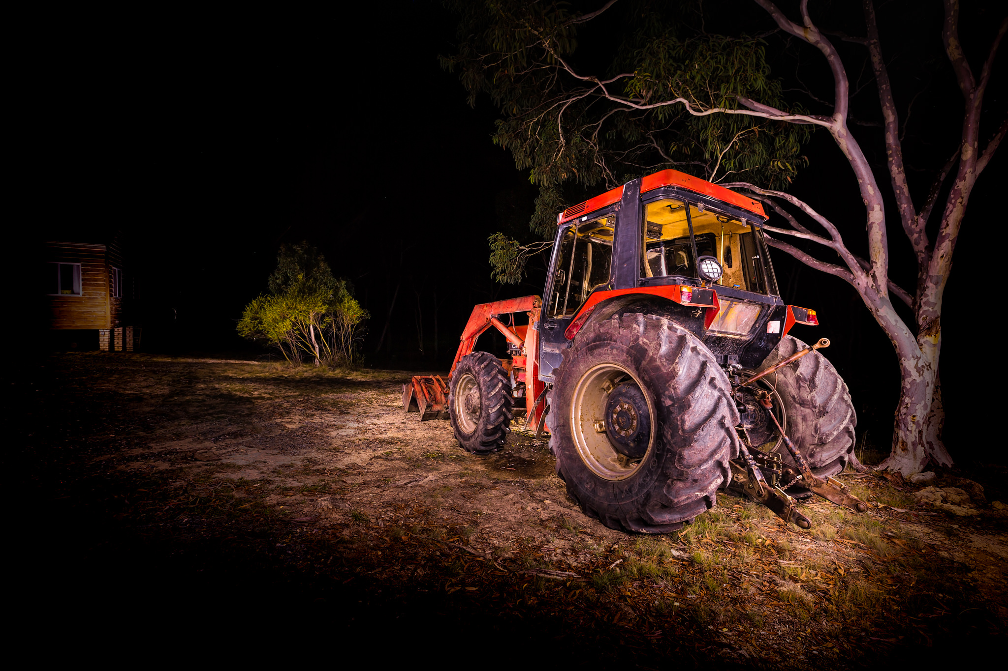 Automotive photography of Case Tractor at Night using long exposure