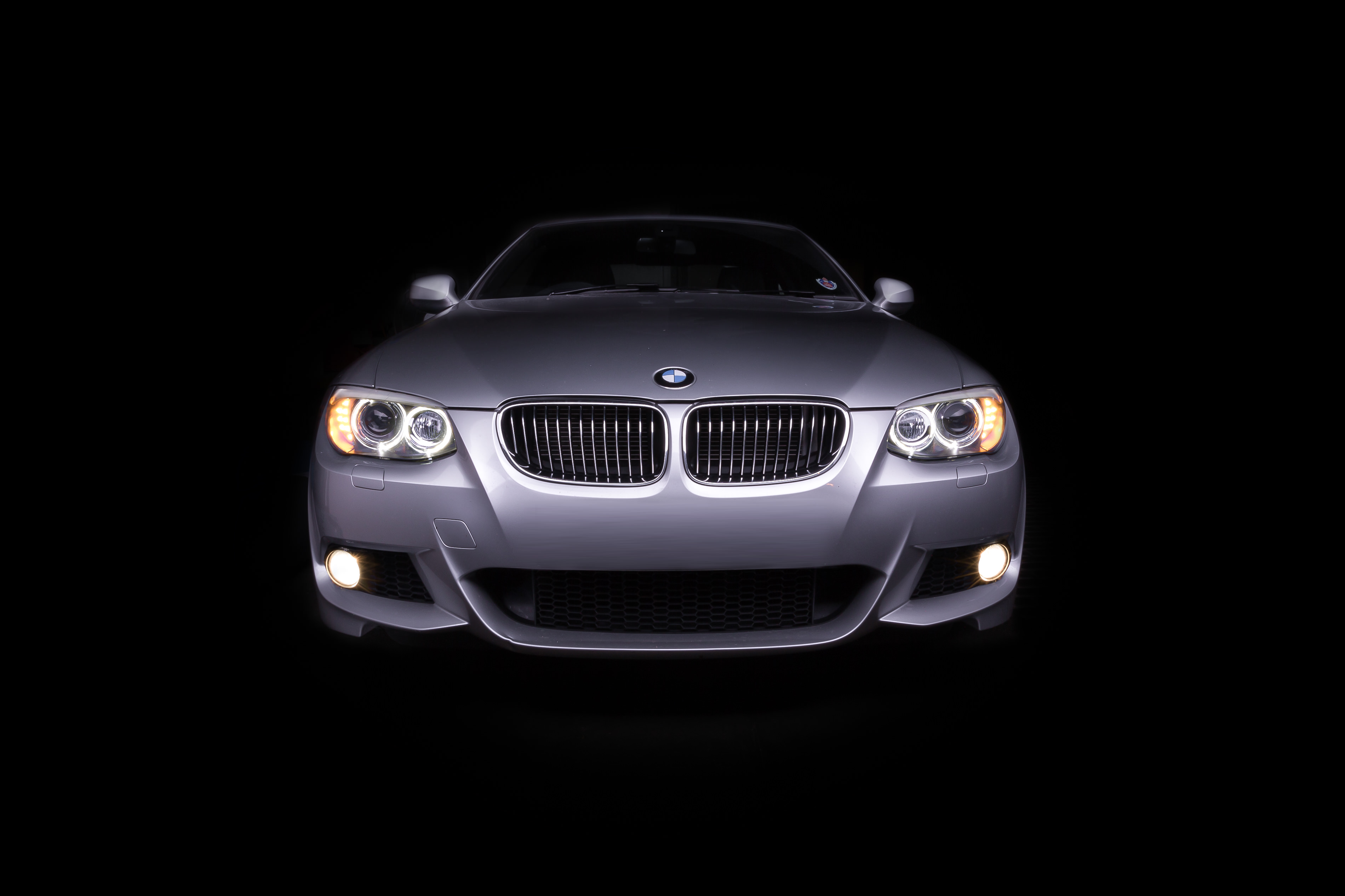 Light painted bonnet of BMW m235i automotive photography